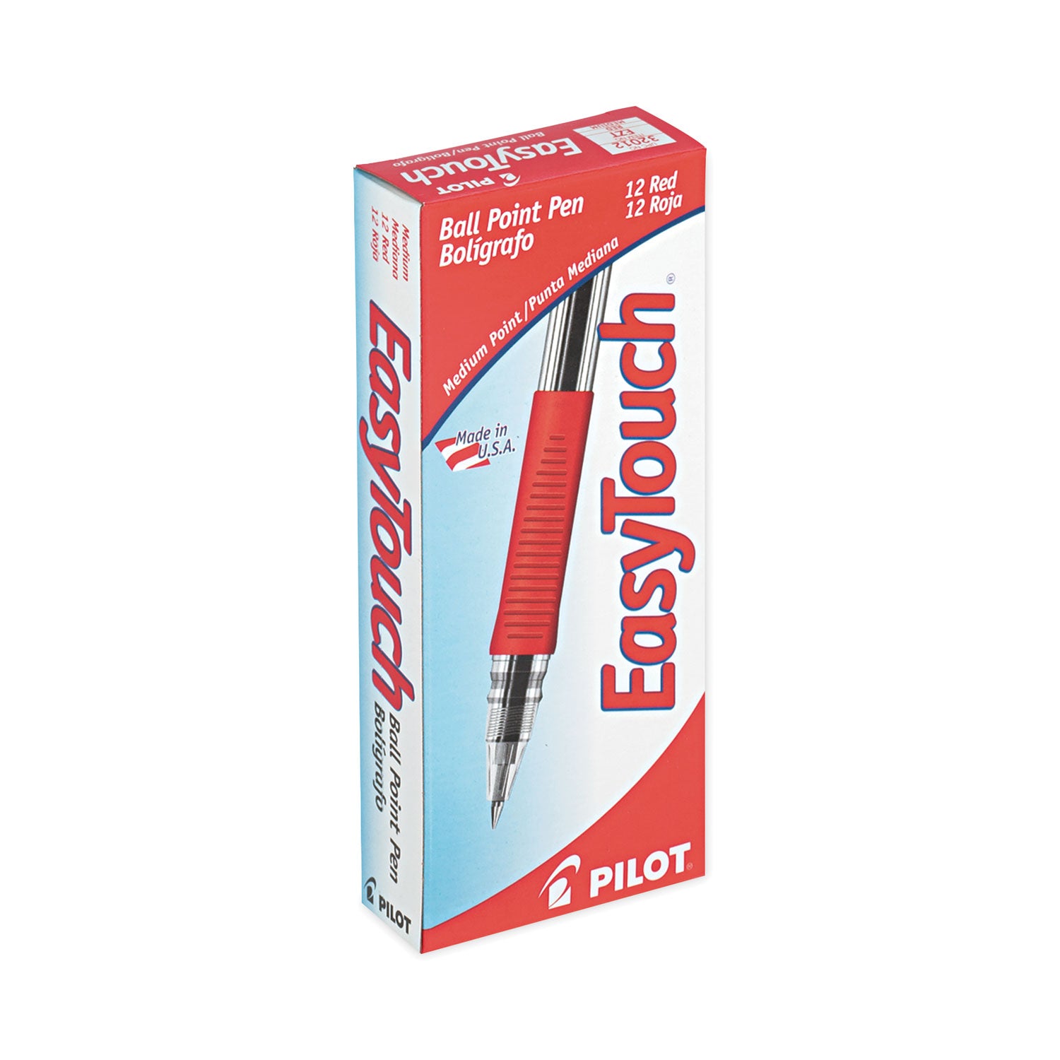 Pilot® EasyTouch Ballpoint Pen, Stick, Medium 1 mm, Red Ink, Clear/Red Barrel, Dozen
