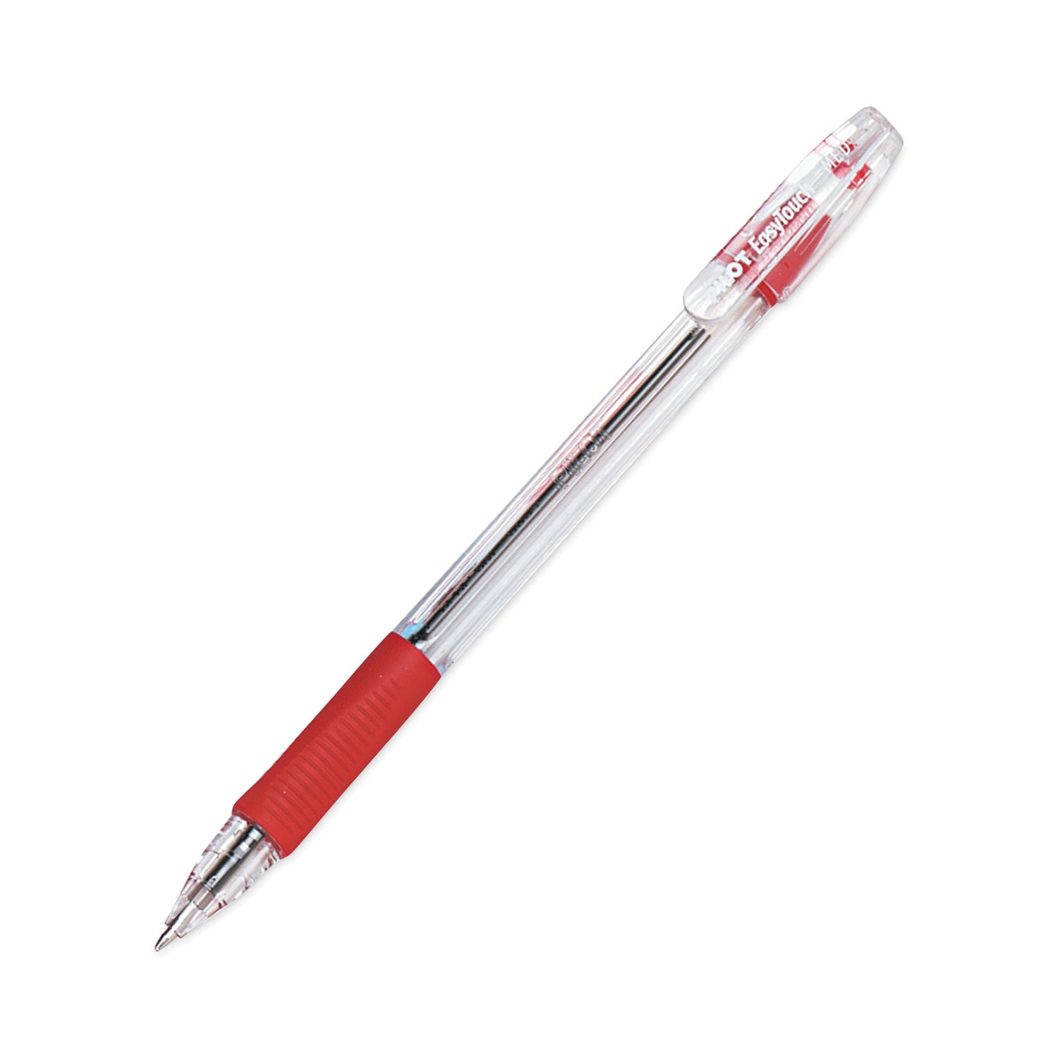 Pilot® EasyTouch Ballpoint Pen, Stick, Medium 1 mm, Red Ink, Clear/Red Barrel, Dozen