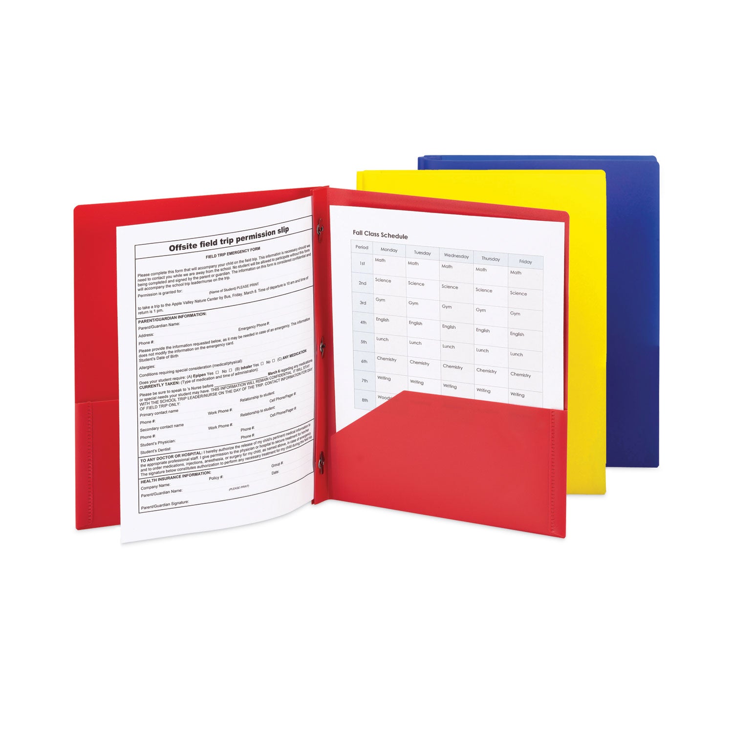 Smead Poly Two-Pocket Folder with Fasteners, 130-Sheet Capacity, 11 x 8.5, Assorted, 6/Pack