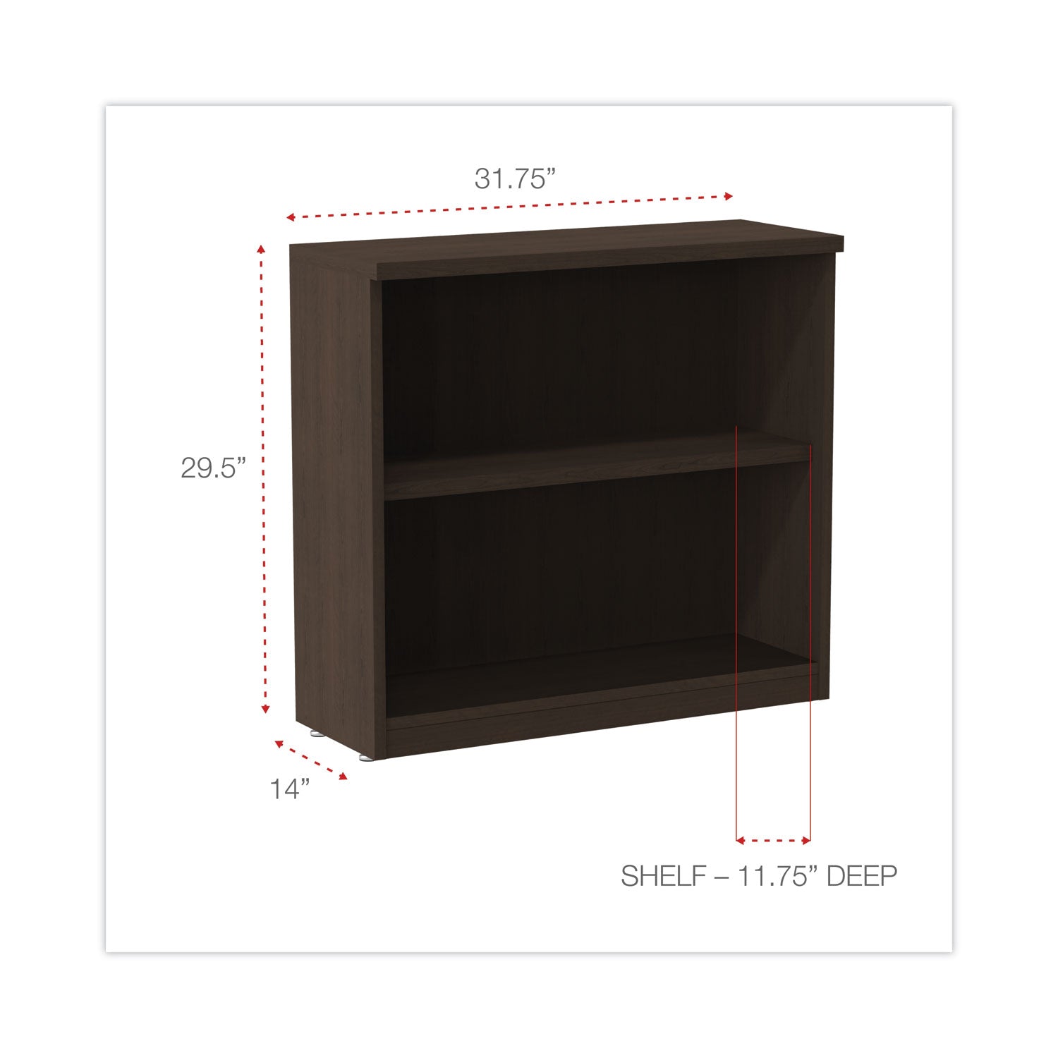 Alera® Alera Valencia Series Bookcase, Two-Shelf, 31.75w x 14d x 29.5h, Espresso