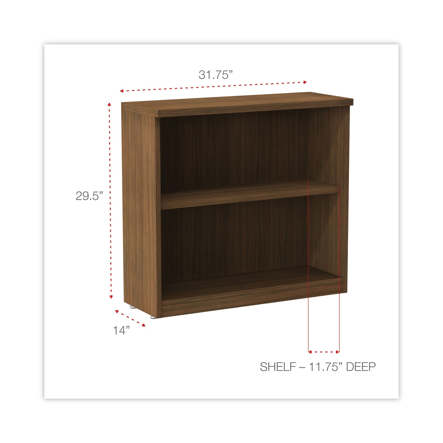 Alera® Alera Valencia Series Bookcase,Two-Shelf, 31.75w x 14d x 29.5h, Modern Walnut