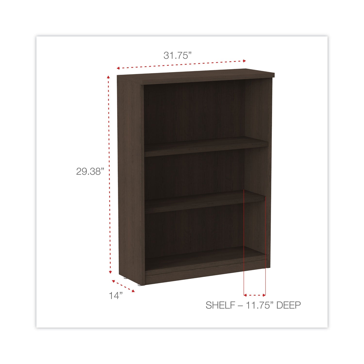 Alera® Alera Valencia Series Bookcase, Three-Shelf, 31.75w x 14d x 39.38h, Espresso