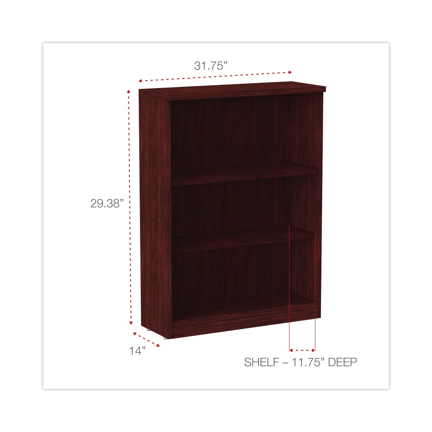 Alera® Alera Valencia Series Bookcase, Three-Shelf, 31.75w x 14d x 39.38h, Mahogany