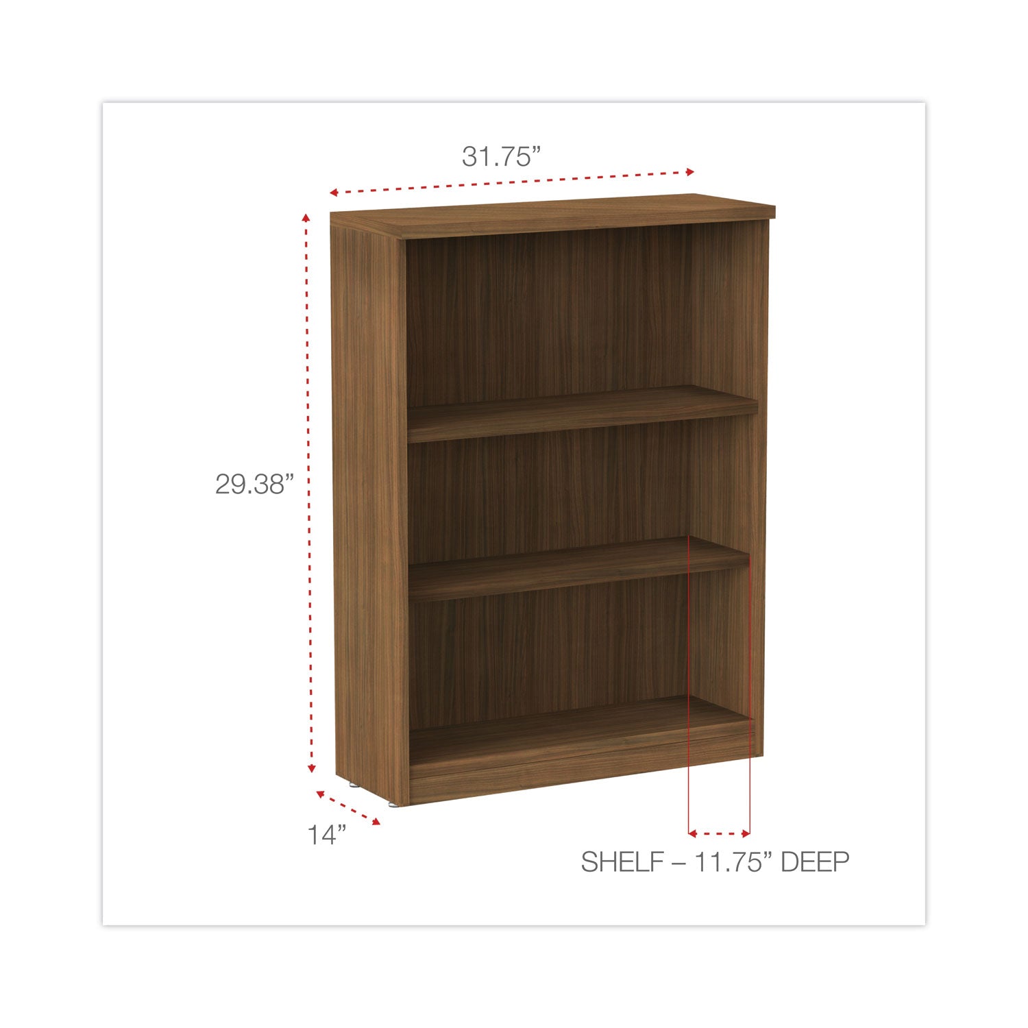 Alera® Alera Valencia Series Bookcase, Three-Shelf, 31.75w x 14d x 39.38h, Modern Walnut