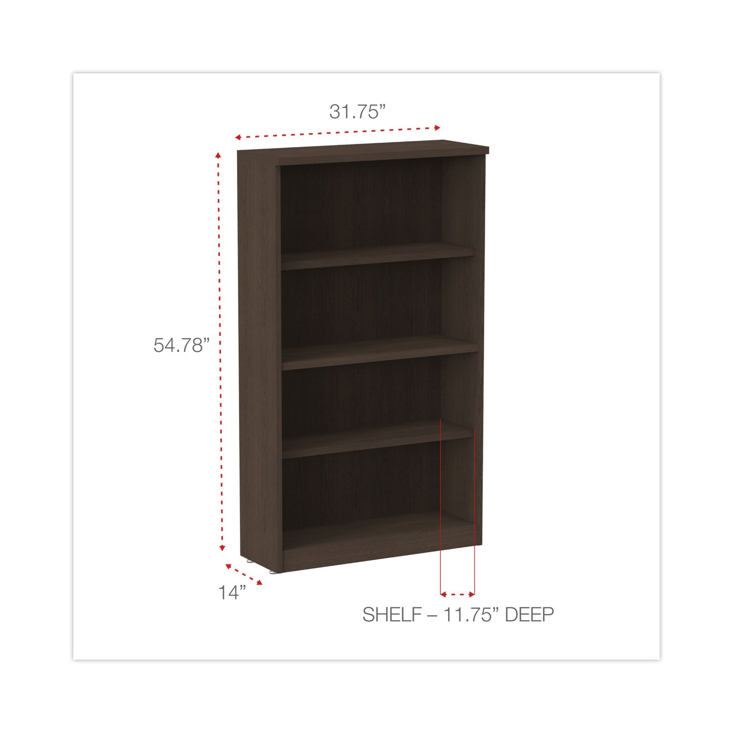 Alera® Alera Valencia Series Bookcase, Four-Shelf, 31.75w x 14d x 54.88h, Espresso