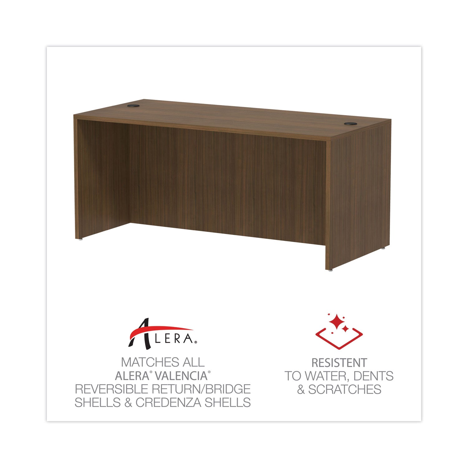 Alera® Alera Valencia Series Straight Front Desk Shell, 65" X 29.5" X 29.63", Modern Walnut