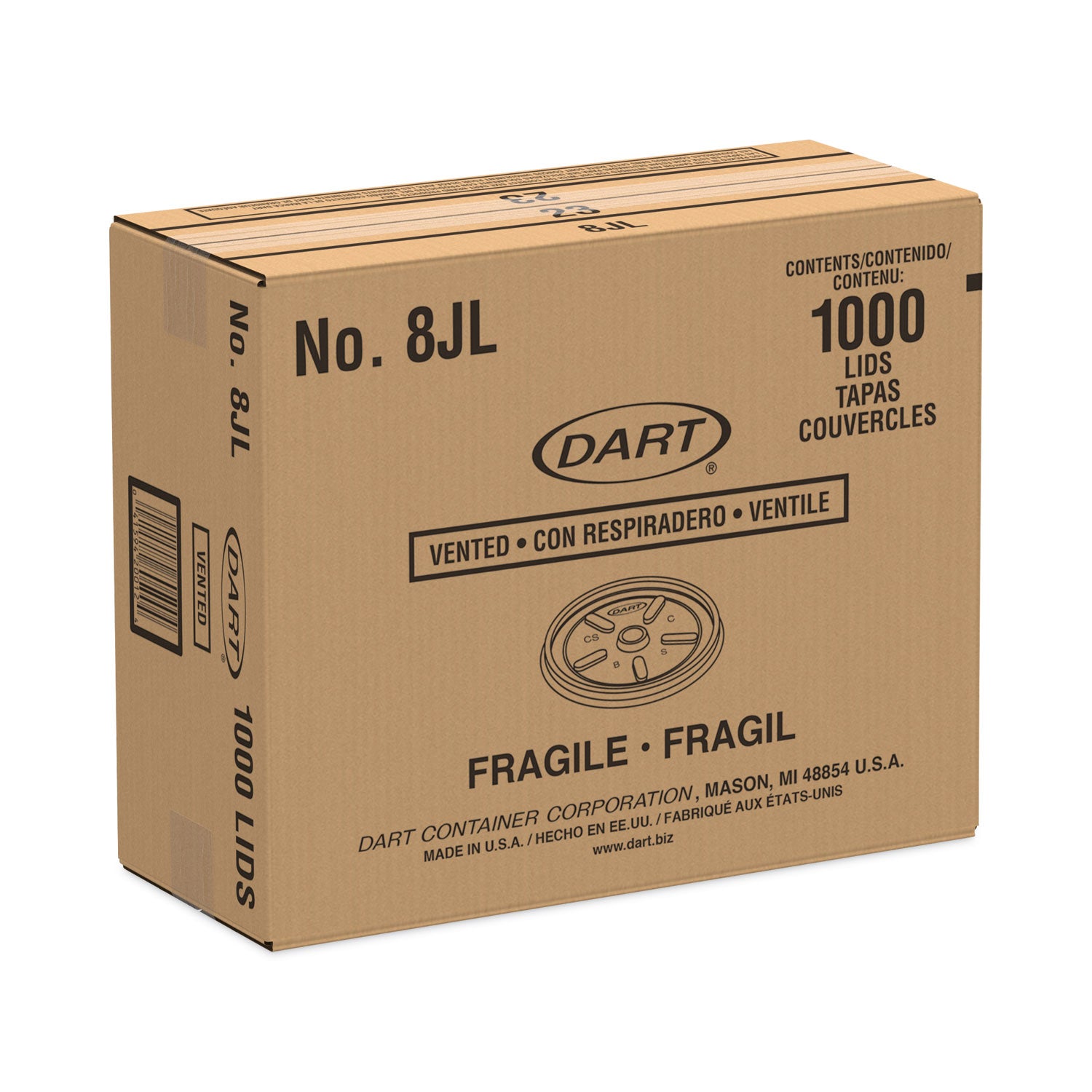 Dart® Plastic Lids, Vented, Fits 8 oz to 10 oz Hot/Cold Foam Cups, White, 100/Pack, 10 Packs/Carton