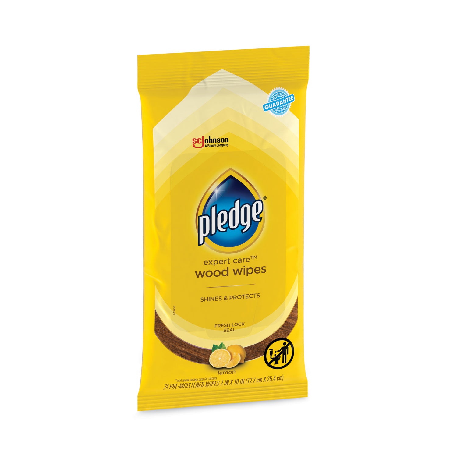 Pledge® Lemon Scent Wet Wipes, Cloth, 7 X 10, White, 24/pack, 12 Packs/carton