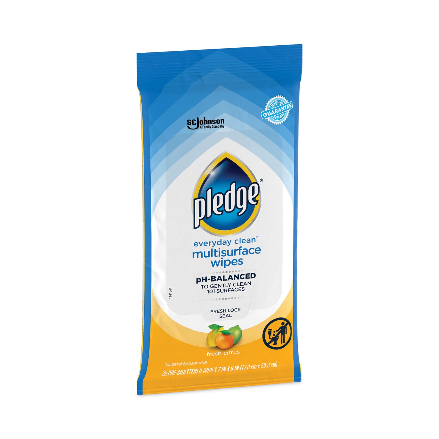 Pledge® Multi-Surface Cleaner Wet Wipes, Cloth, 7 x 10, Fresh Citrus, White, 25/Pack, 12 Packs/Carton