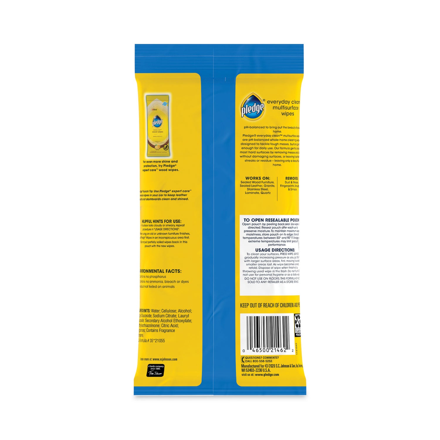 Pledge® Multi-Surface Cleaner Wet Wipes, Cloth, 7 x 10, Fresh Citrus, White, 25/Pack, 12 Packs/Carton