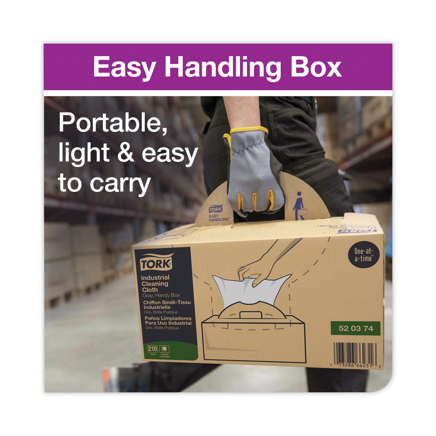 Tork® Industrial Cleaning Cloths, 1-Ply, 16.34 x 14, Gray, 210 Wipes/Box