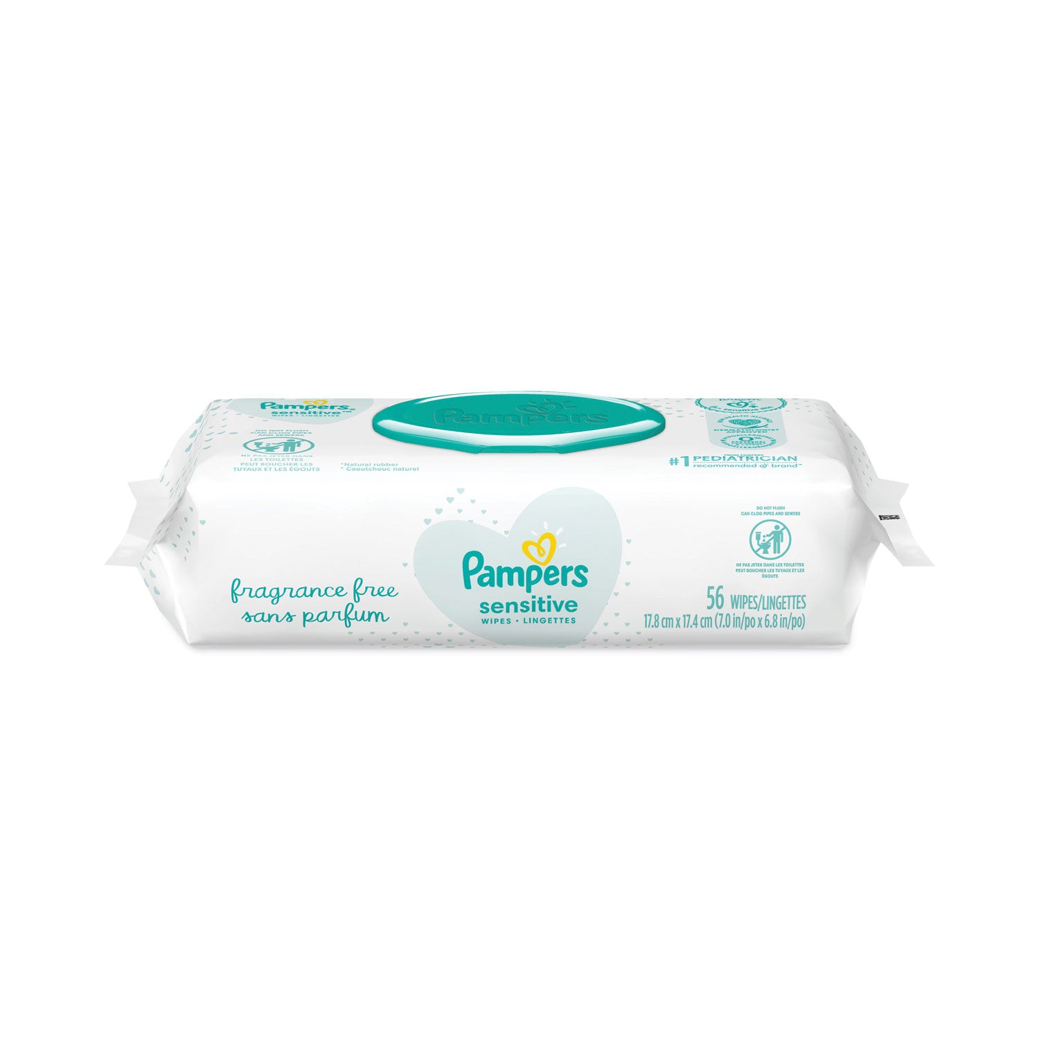 Pampers® Sensitive Baby Wipes, 1-Ply, 6.8 x 7, Unscented, White, 56/Pack, 8 Packs/Carton