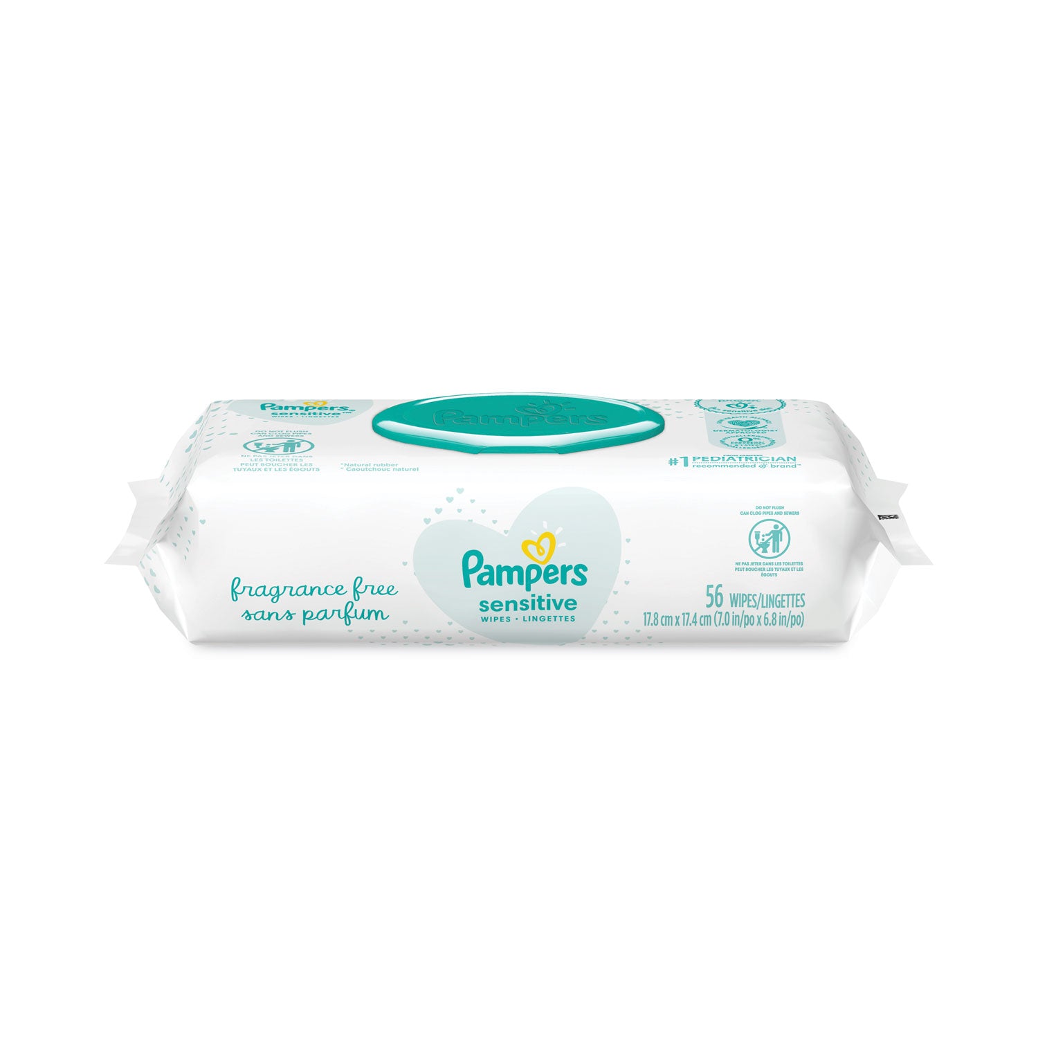 Pampers® Sensitive Baby Wipes, 1-Ply, 6.8 x 7, Unscented, White, 56/Pack