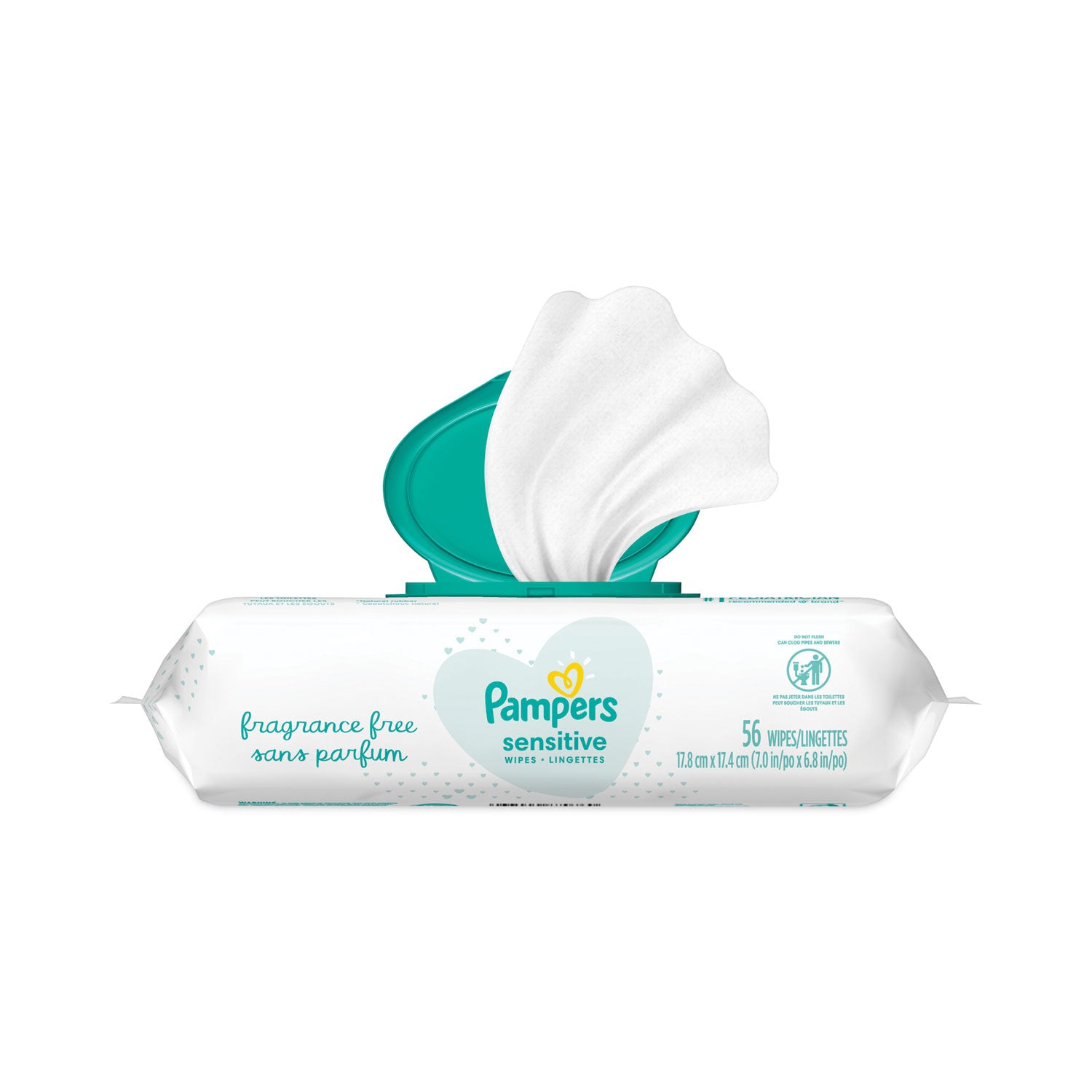 Pampers® Sensitive Baby Wipes, 1-Ply, 6.8 x 7, Unscented, White, 56/Pack