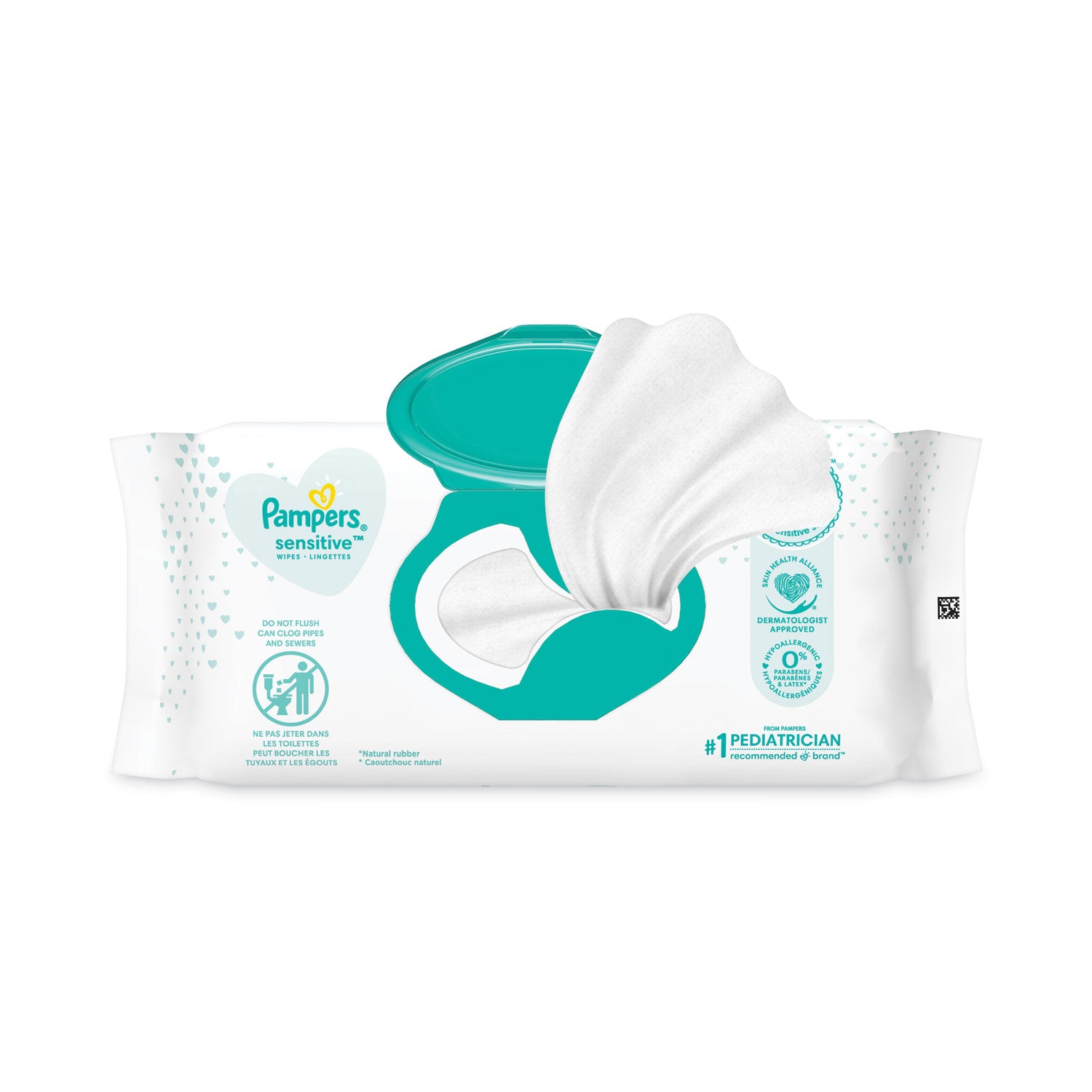 Pampers® Sensitive Baby Wipes, 1-Ply, 6.8 x 7, Unscented, White, 56/Pack, 8 Packs/Carton