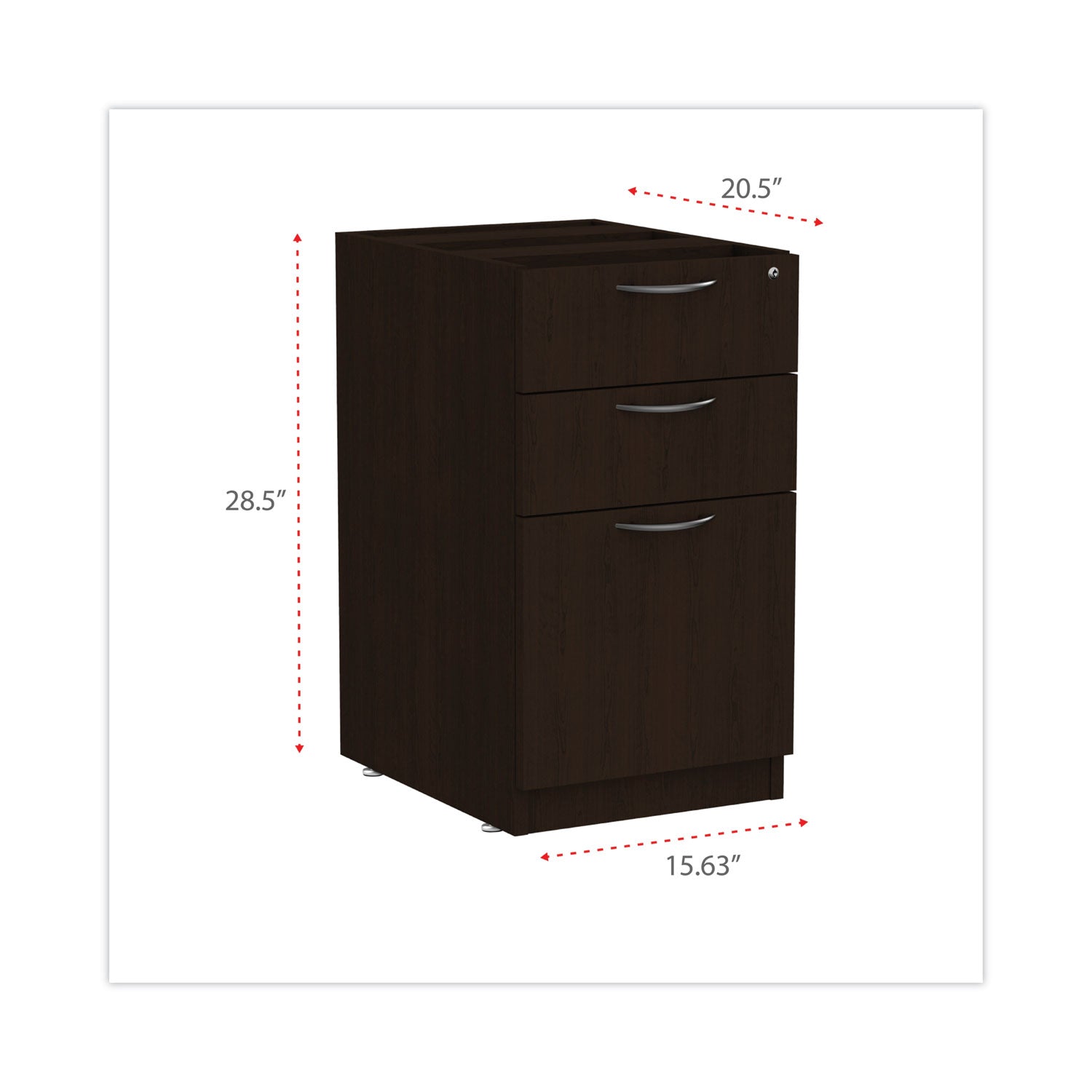 Alera® Alera Valencia Series Full Pedestal File, Left/right, 3-Drawers: Box/box/file, Legal/letter, Espresso, 15.63" X 20.5" X 28.5"
