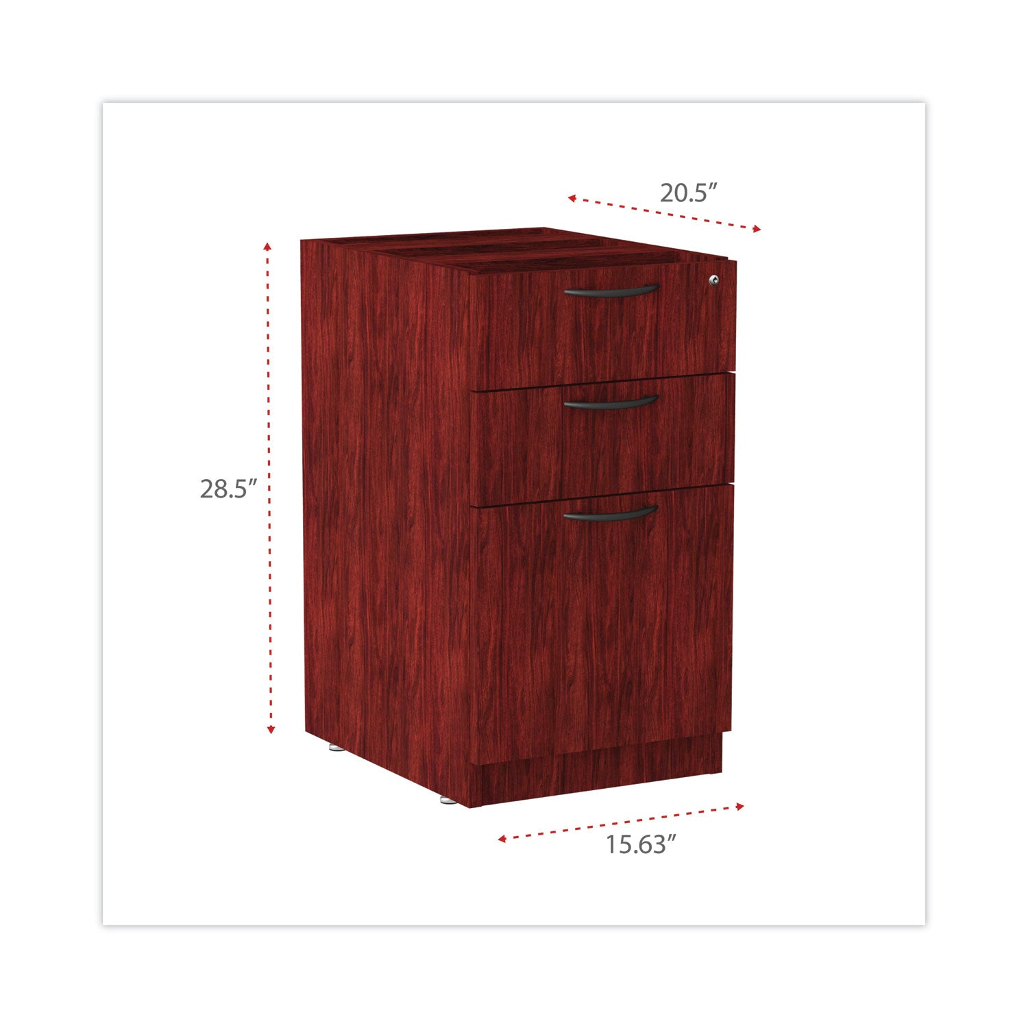 Alera® Alera Valencia Series Full Pedestal File, Left/right, 3-Drawers: Box/box/file, Legal/letter, Mahogany, 15.63" X 20.5" X 28.5"