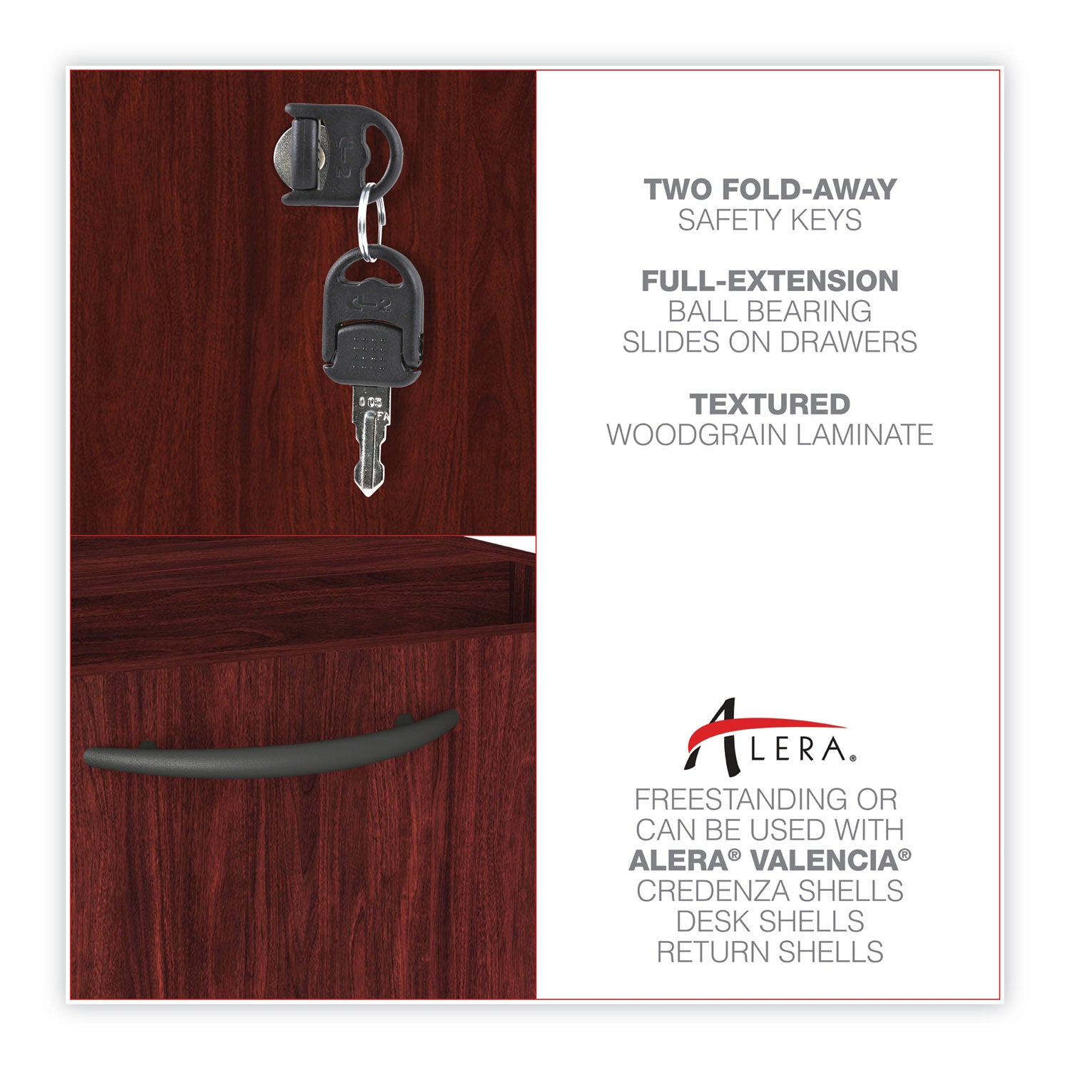 Alera® Alera Valencia Series Hanging Pedestal File, Left/right, 2-Drawers: Box/file, Legal/letter, Mahogany, 15.63" X 20.5" X 19.25"