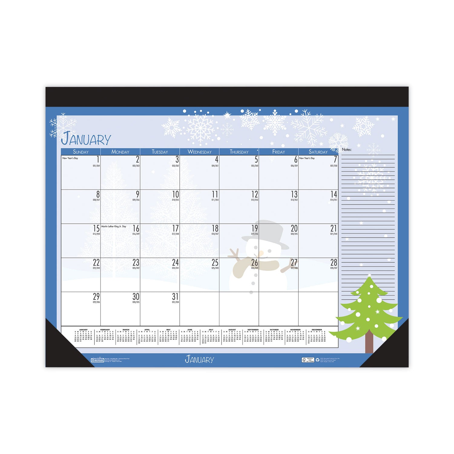 Recycled Desk Pad Calendar, Illustrated Seasons Artwork, 18.5 x 13, Black Binding/Corners,12-Month (Jan to Dec): 2025