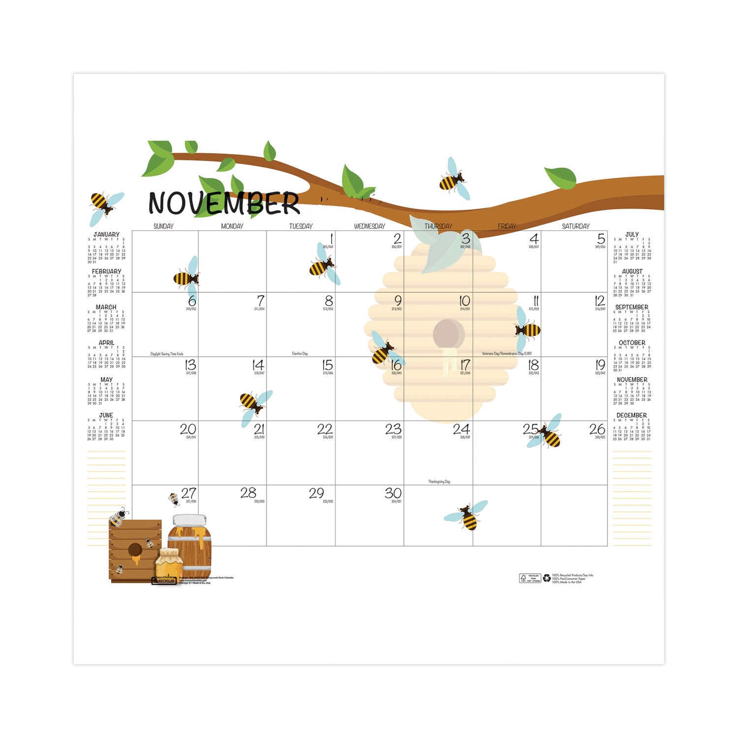 House of Doolittle™ Academic Year Recycled Honeycomb Desk Pad Calendar, 22 x 17, White/Multicolor Sheets, 12-Month (Aug to July): 2024 to 2025