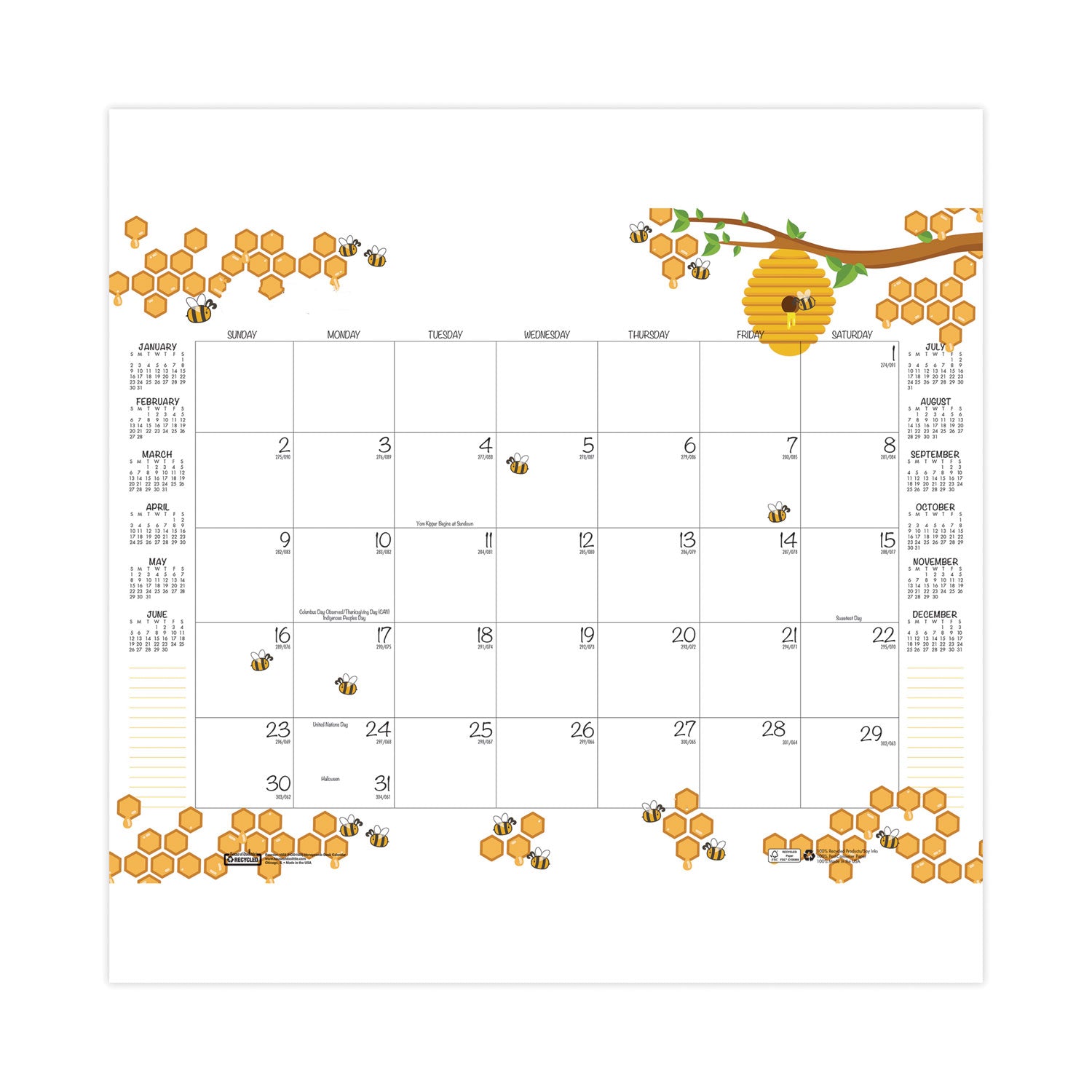 House of Doolittle™ Academic Year Recycled Honeycomb Desk Pad Calendar, 22 x 17, White/Multicolor Sheets, 12-Month (Aug to July): 2024 to 2025