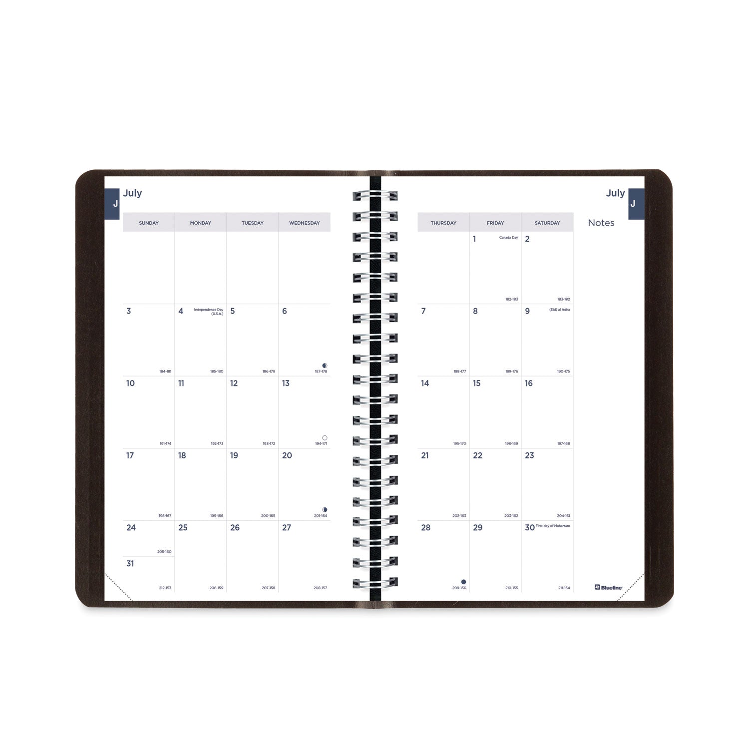 Blueline® Academic Weekly/Monthly Planner, 8 x 5, Black Cover, 13-Month (Jul to Aug): 2024 to 2025
