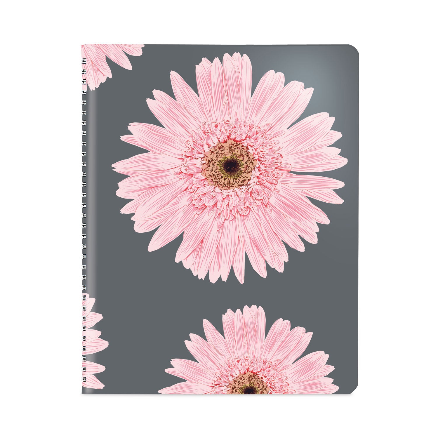 Brownline® Essential Collection Ruled Monthly Planner, Daisy Artwork, 8.88 x 7.13, Black/Pink Cover, 14-Month: Dec 2024 to Jan 2026