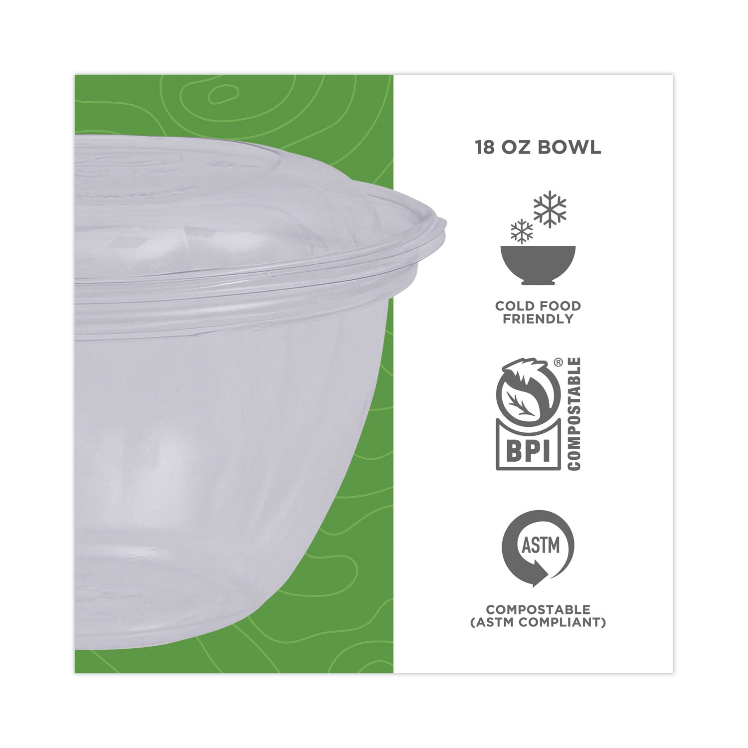 Eco-Products® Renewable and Compostable Containers, 18 oz, 5.5" Diameter x 2.3" h, Clear, Plastic, 150/Carton