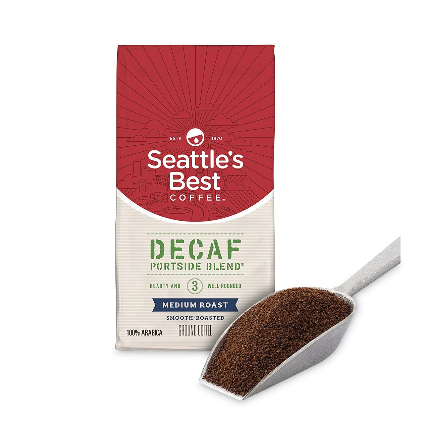Seattle's Best™ Port Side Blend Ground Coffee, Decaffeinated Medium Roast, 12 oz Bag, 6/Carton
