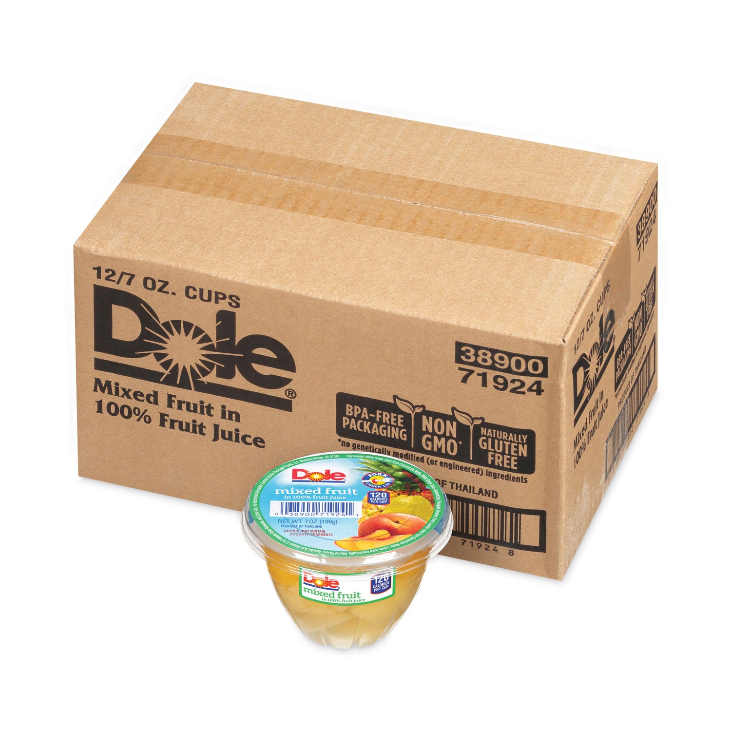 Dole® Mixed Fruit in 100% Fruit Juice Cups, Peaches/Pears/Pineapple, 7 oz Cup, 12/Carton