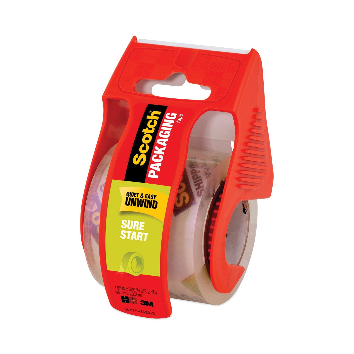 Scotch® Sure Start Packaging Tape With Dispenser, 1.5" Core, 1.88" X 22.2 Yds, Clear