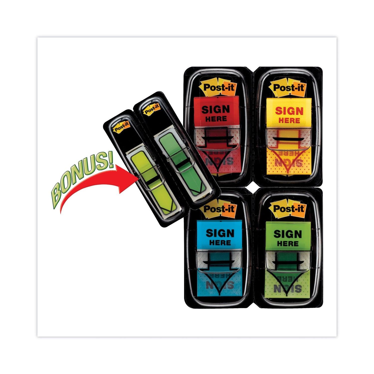Post-it® Flags Arrow Message 1" Page Flags, 200 "Sign Here", 48 Arrow, Four Colors, 248/Pack