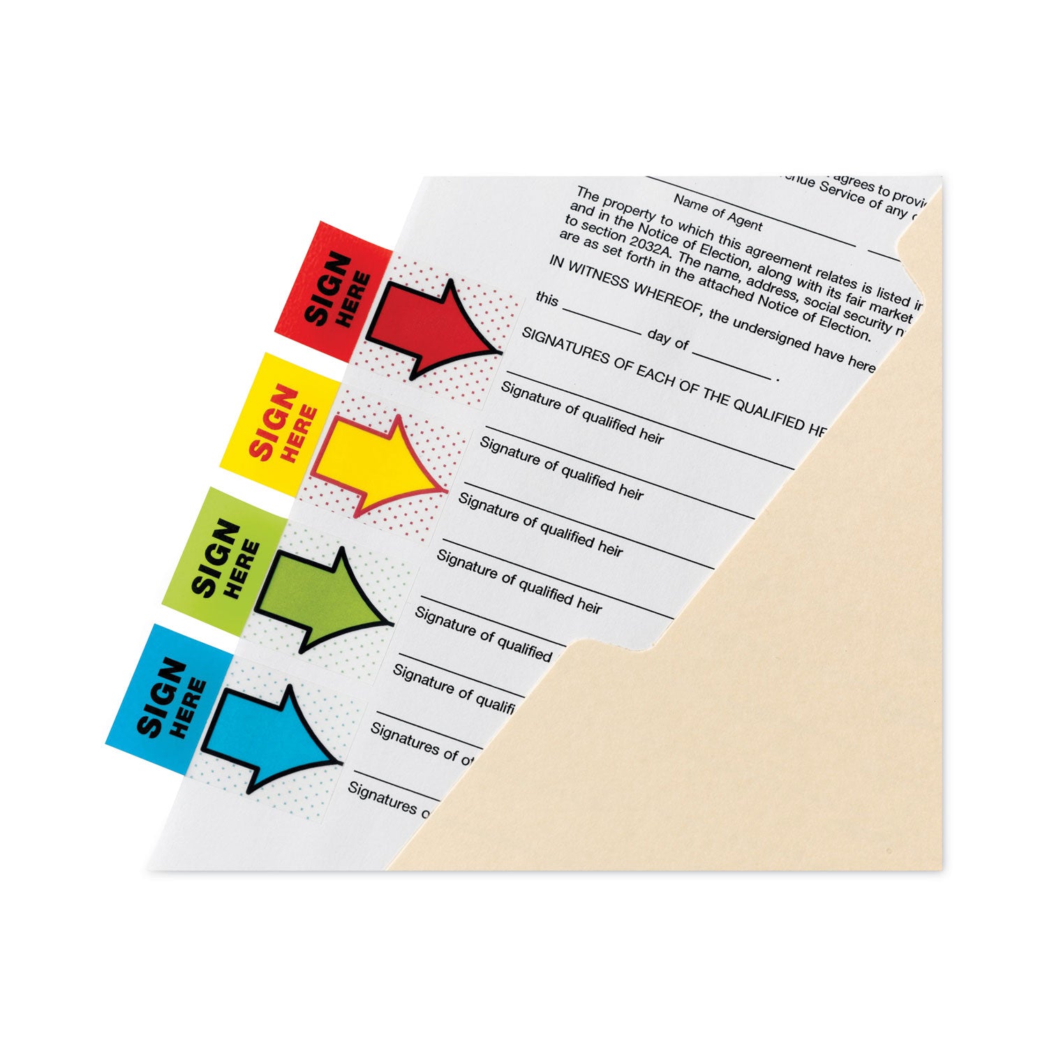 Post-it® Flags Arrow Message 1" Page Flags, 200 "Sign Here", 48 Arrow, Four Colors, 248/Pack