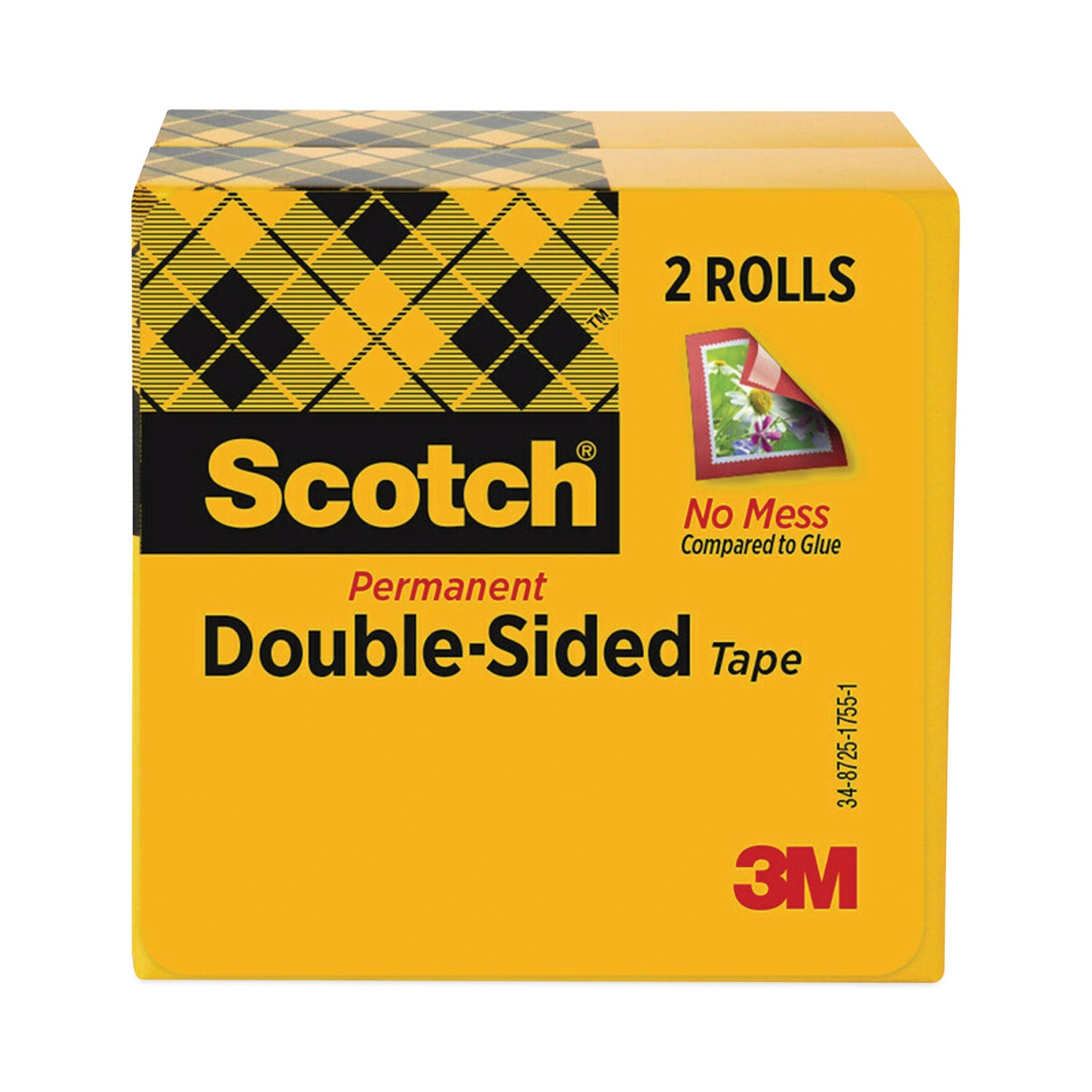 Scotch® Double-Sided Tape, 3" Core, 0.5" X 36 Yds, Clear, 2/pack