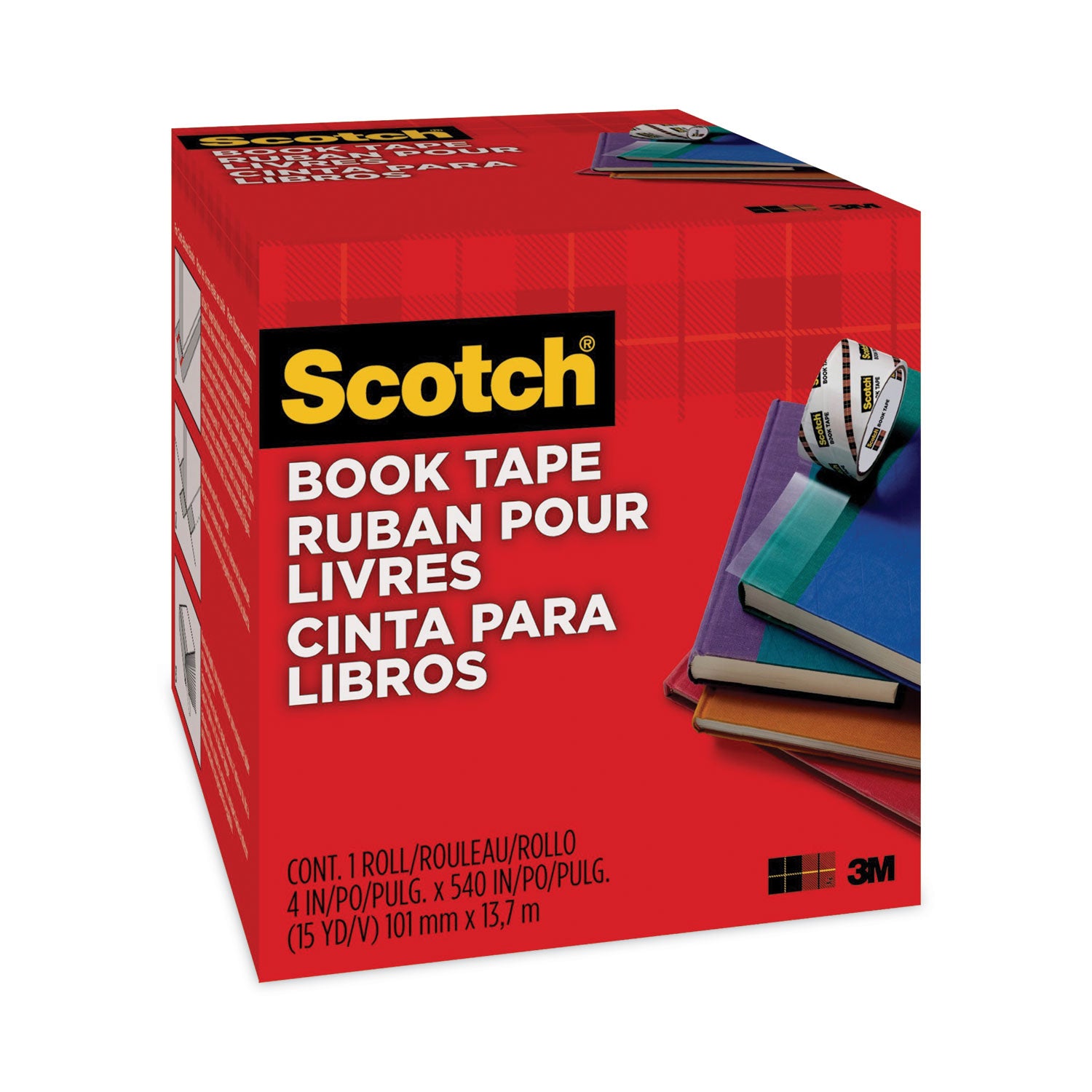 Scotch® Book Tape, 3" Core, 4" X 15 Yds, Clear