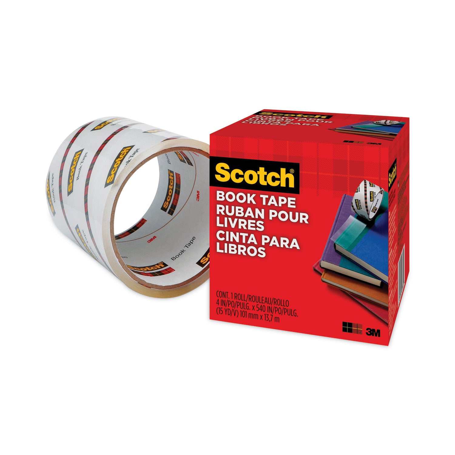 Scotch® Book Tape, 3" Core, 4" X 15 Yds, Clear