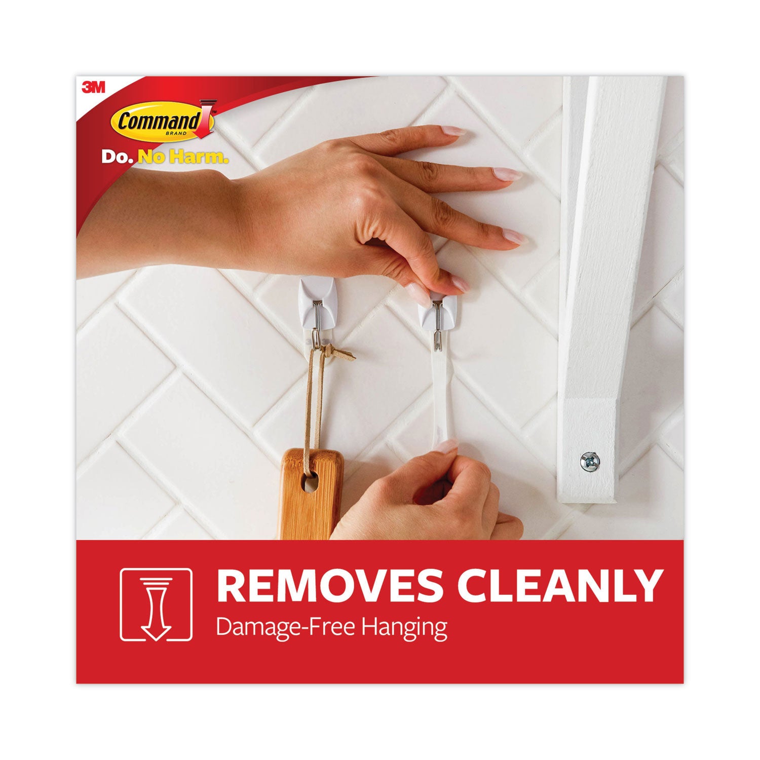 Command™ General Purpose Hooks, Small, Metal, White/Silver, 0.5 lb Capacity, 28 Hooks and 32 Strips/Pack