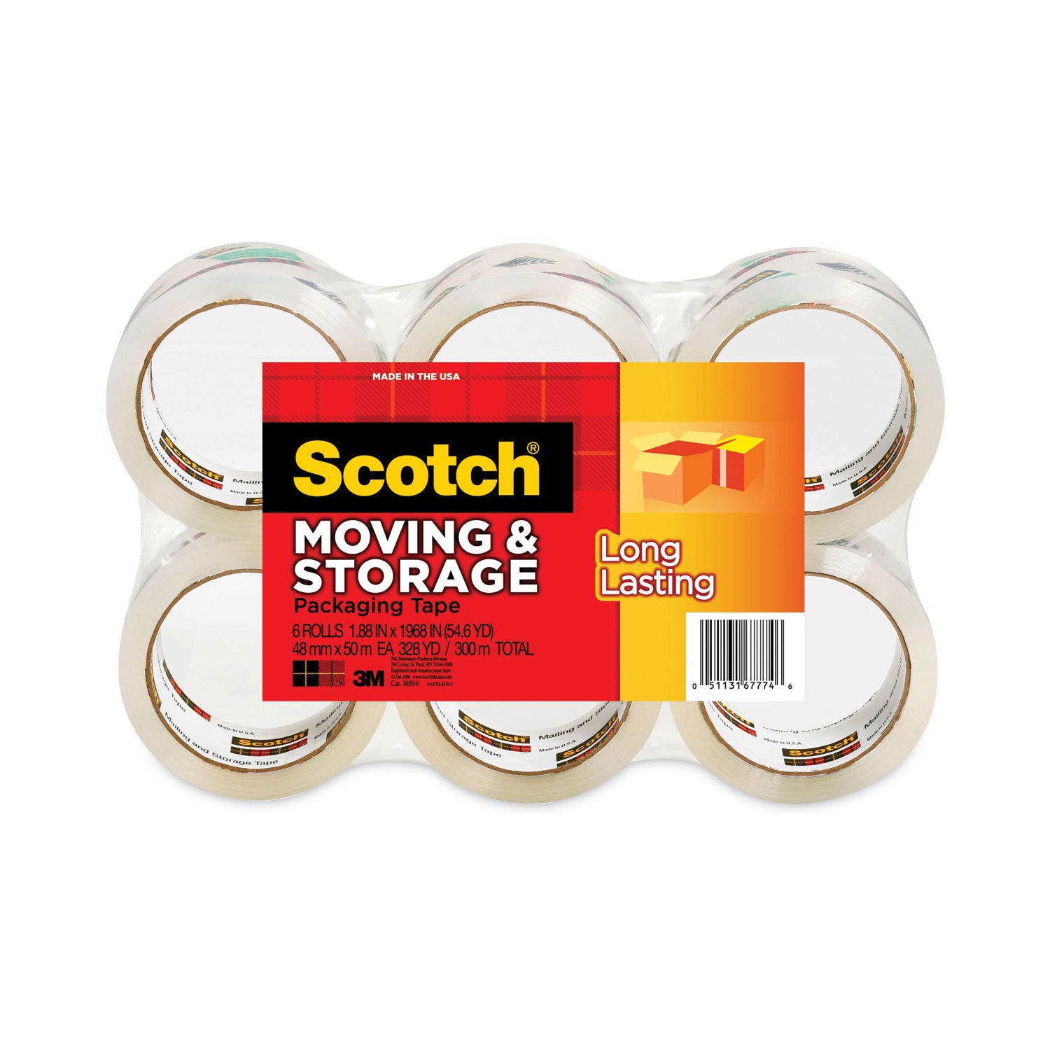 Scotch® Storage Tape, 3" Core, 1.88" X 54.6 Yds, Clear, 6/pack