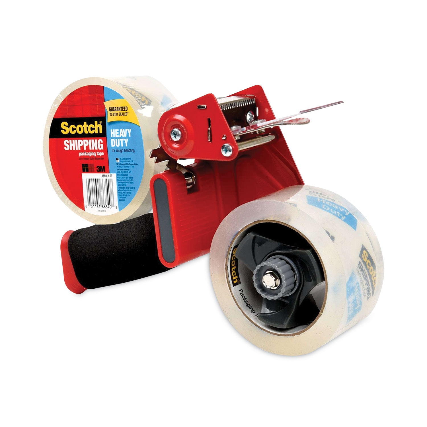 Scotch® Packaging Tape Dispenser With Two Rolls Of Tape, 3" Core, For Rolls Up To 2" X 60 Yds, Red