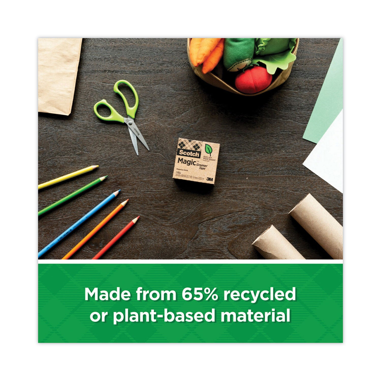 Scotch® Magic Greener Tape, 1" Core, 0.75" X 75 Ft, Clear, 12/pack