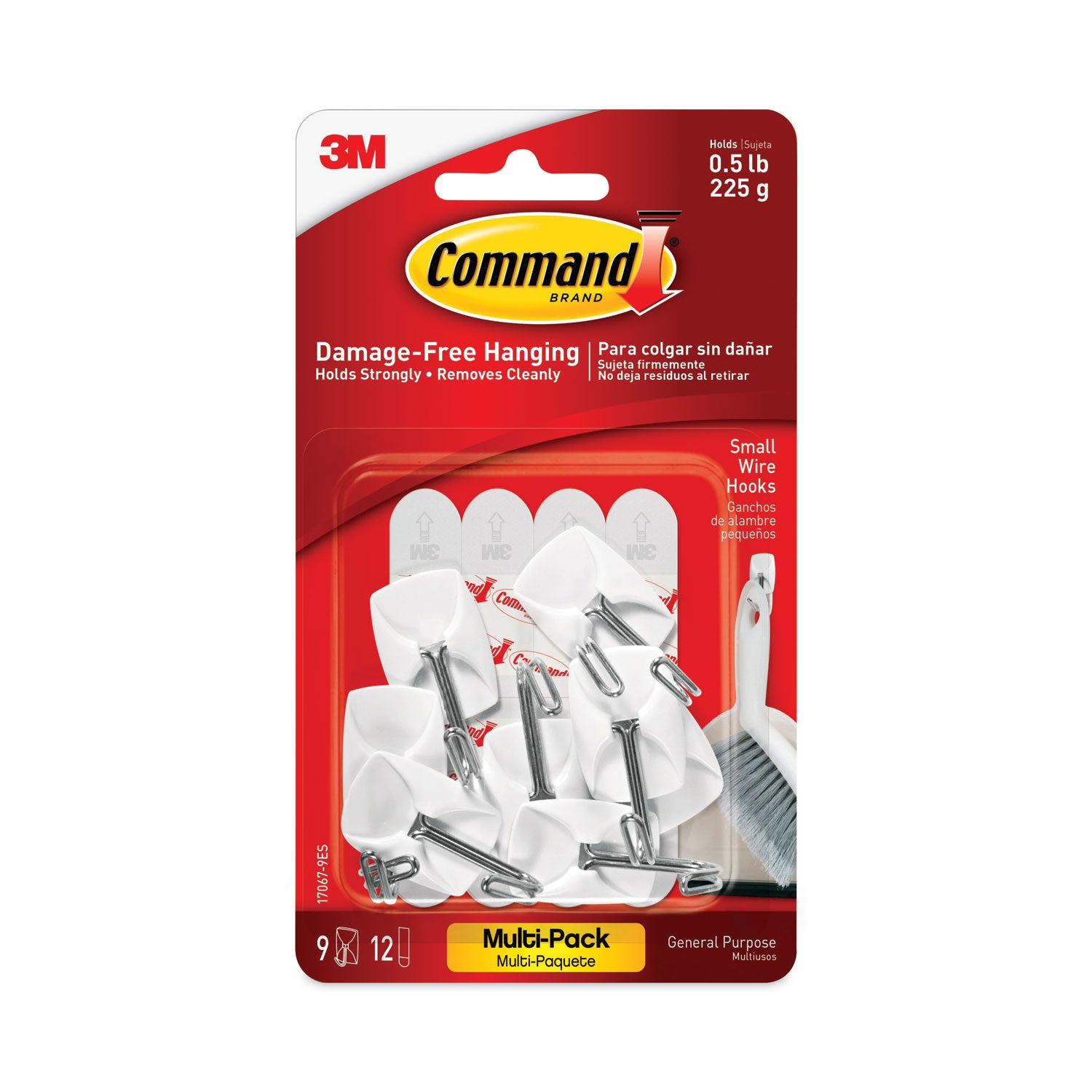 Command™ General Purpose Wire Hooks Multi-Pack, Small, Metal, White, 0.5 lb Capacity, 9 Hooks and 12 Strips/Pack
