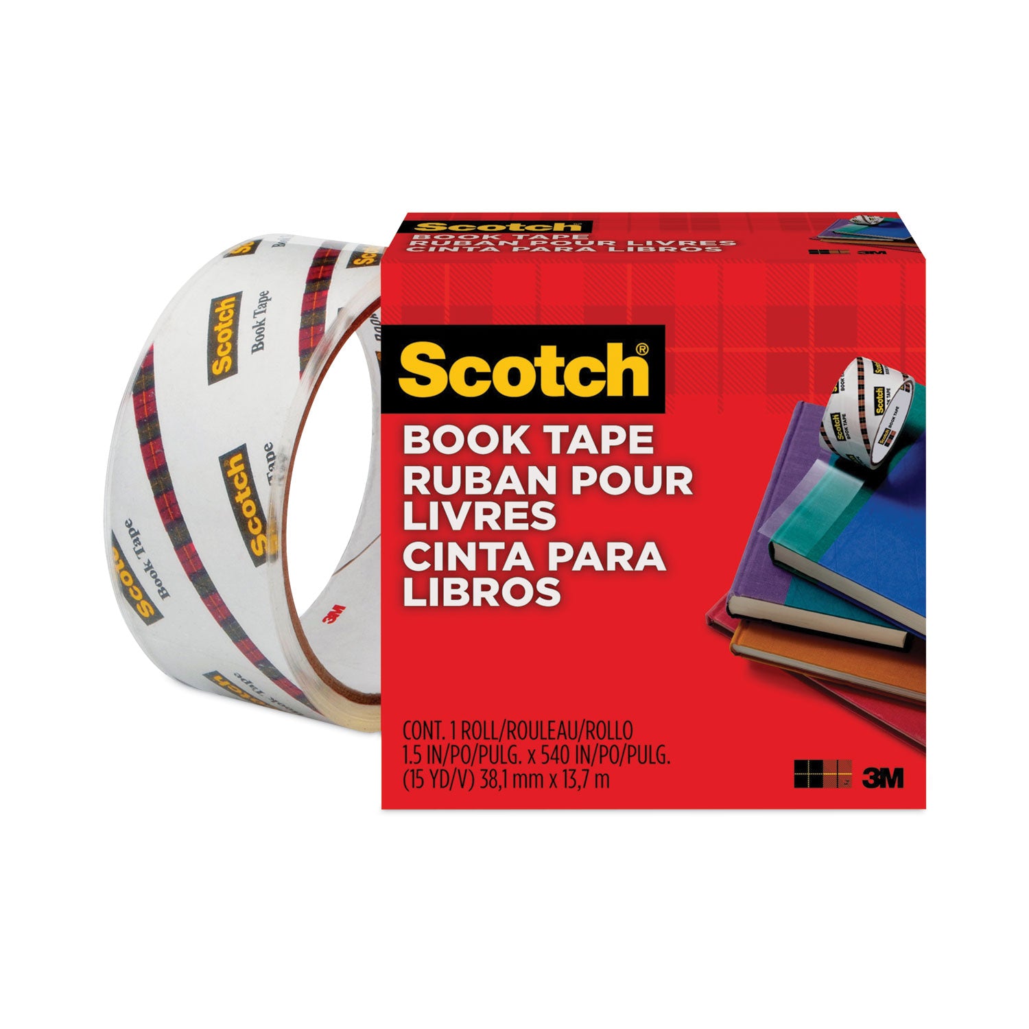 Scotch® Book Tape, 3" Core, 1.5" X 15 Yds, Clear