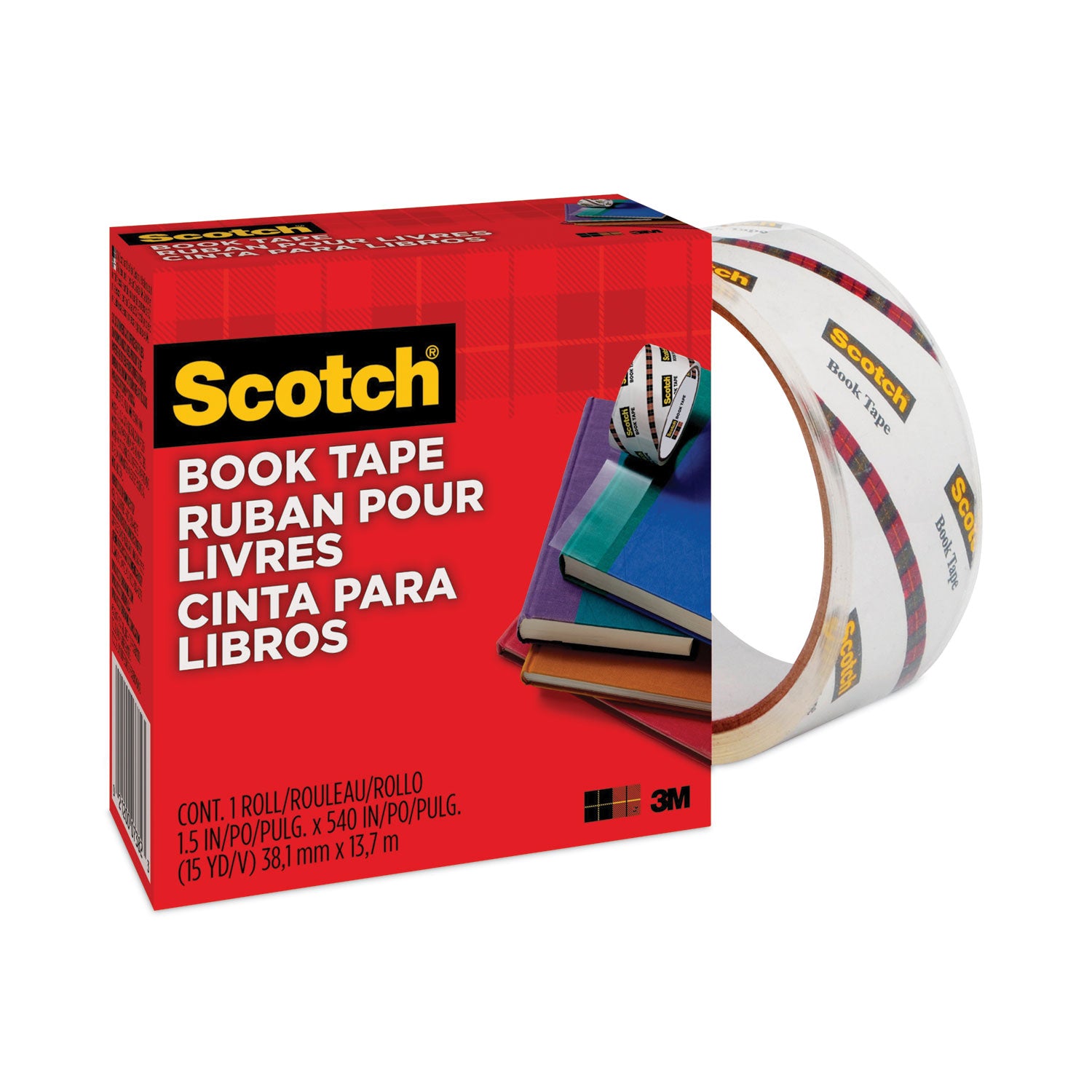 Scotch® Book Tape, 3" Core, 1.5" X 15 Yds, Clear