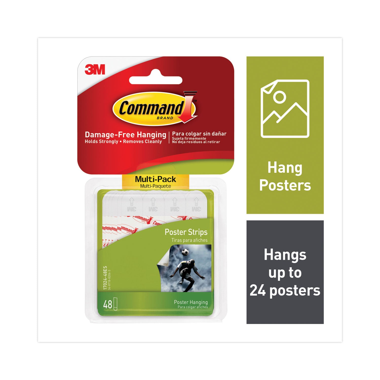 Command™ Poster Strips Value Pack, Removable, Holds Up To 1 Lb, 0.63 X 1.75, White, 48/pack