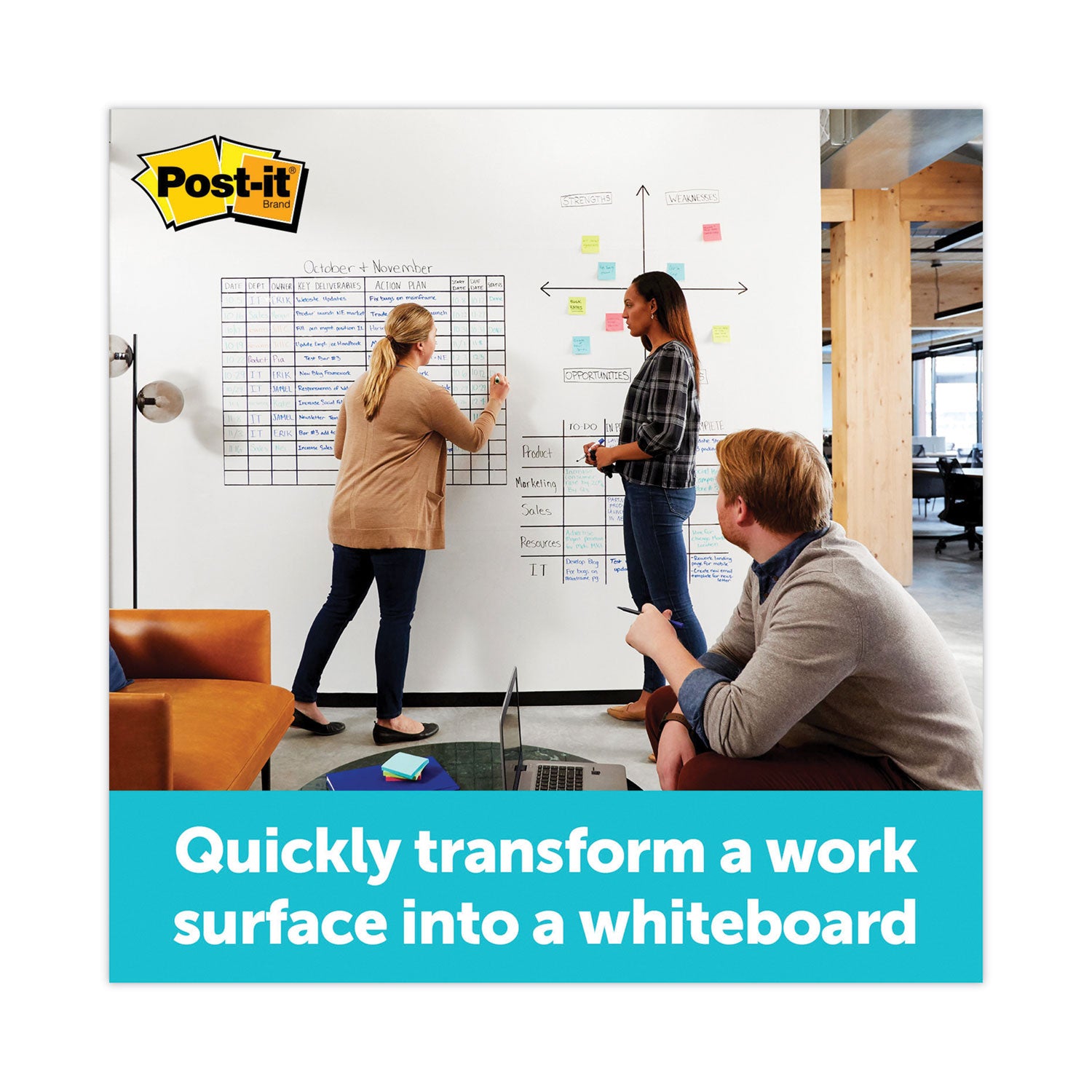 Post-it® Dry Erase Surface, Laminate Film, 50 ft x 7 mil x 48", White