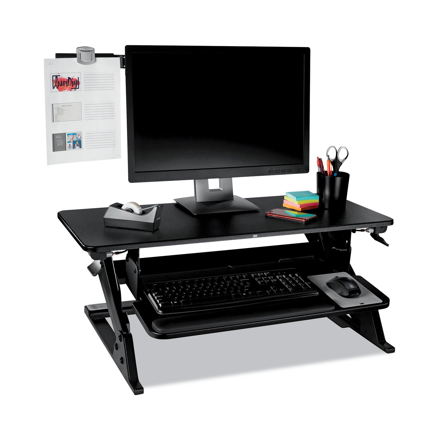 3M™ Swing Arm Copyholder, Adhesive Monitor Mount, 30 Sheet Capacity, Plastic, Black/silver Clip