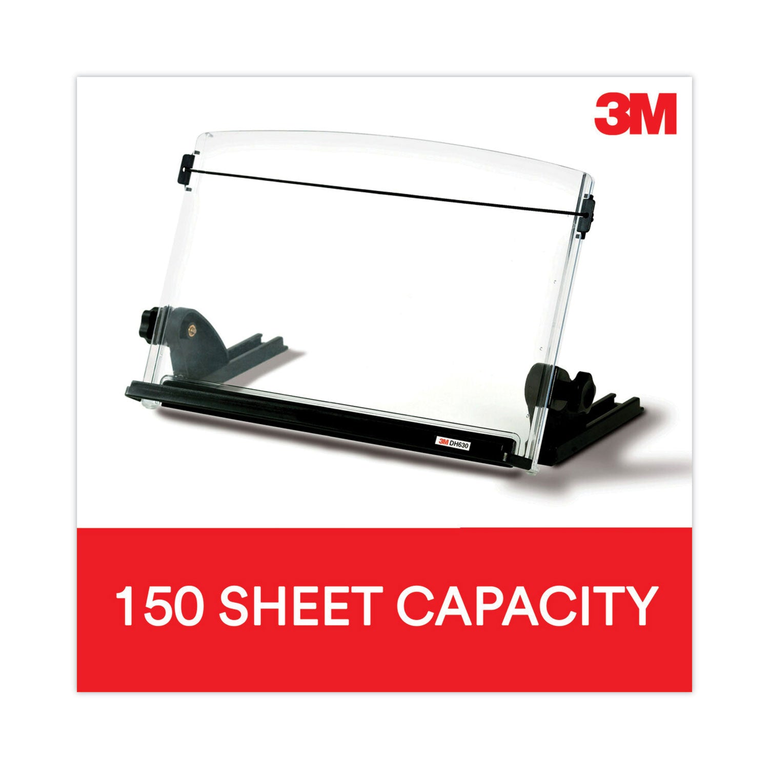3M™ In-Line Adjustable Desktop Copyholder,150 Sheet Capacity, Plastic, Black/clear