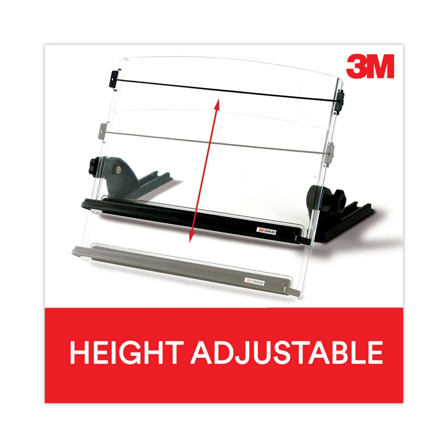 3M™ In-Line Adjustable Desktop Copyholder,150 Sheet Capacity, Plastic, Black/clear