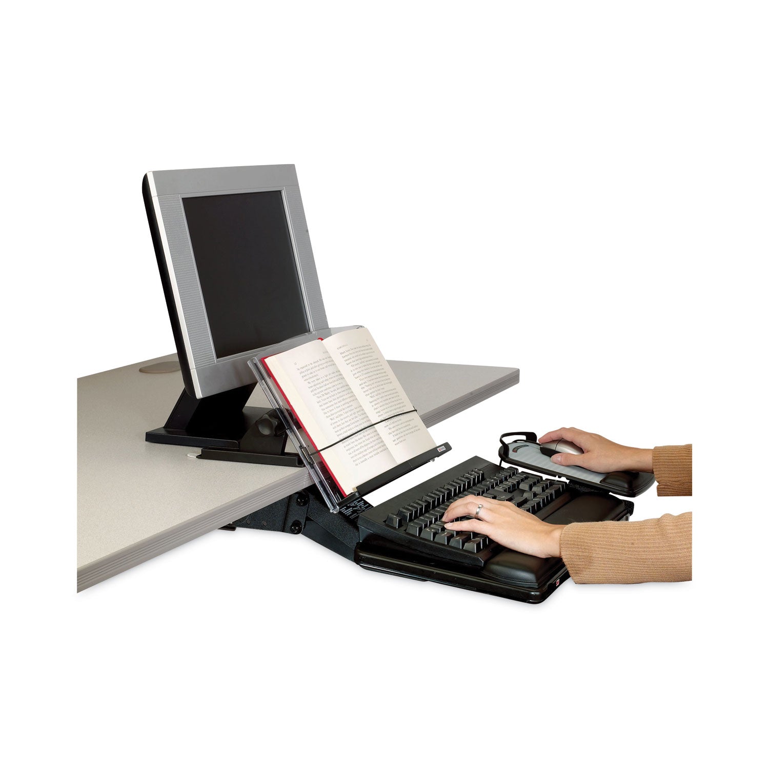 3M™ In-Line Adjustable Desktop Copyholder,150 Sheet Capacity, Plastic, Black/clear