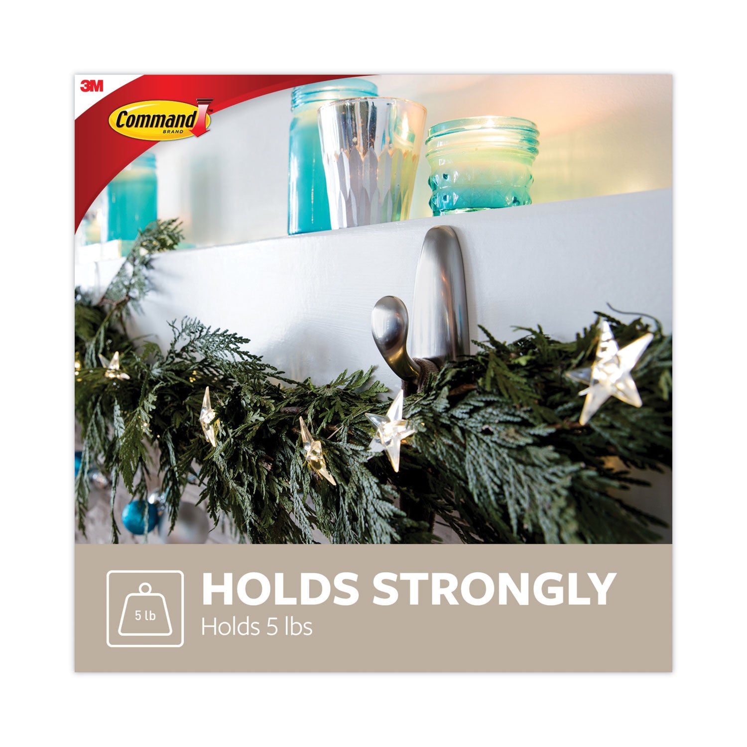 Command™ Adhesive Mount Metal Hook, Large, Brushed Nickel Finish, 5 lb Capacity, 1 Hook and 2 Strips/Pack